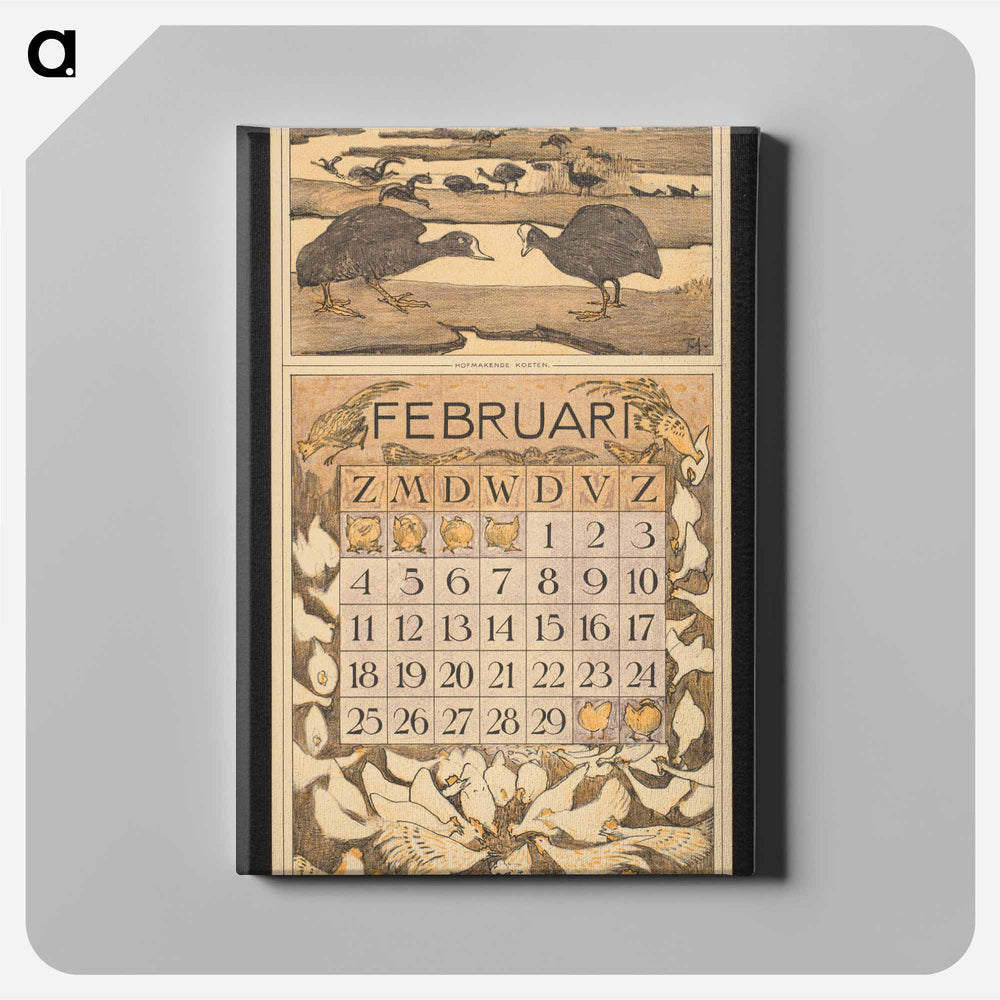 Calendar for February 1912 with flowers by Theo van Hoytema - Theo van Hoytema Canvas.