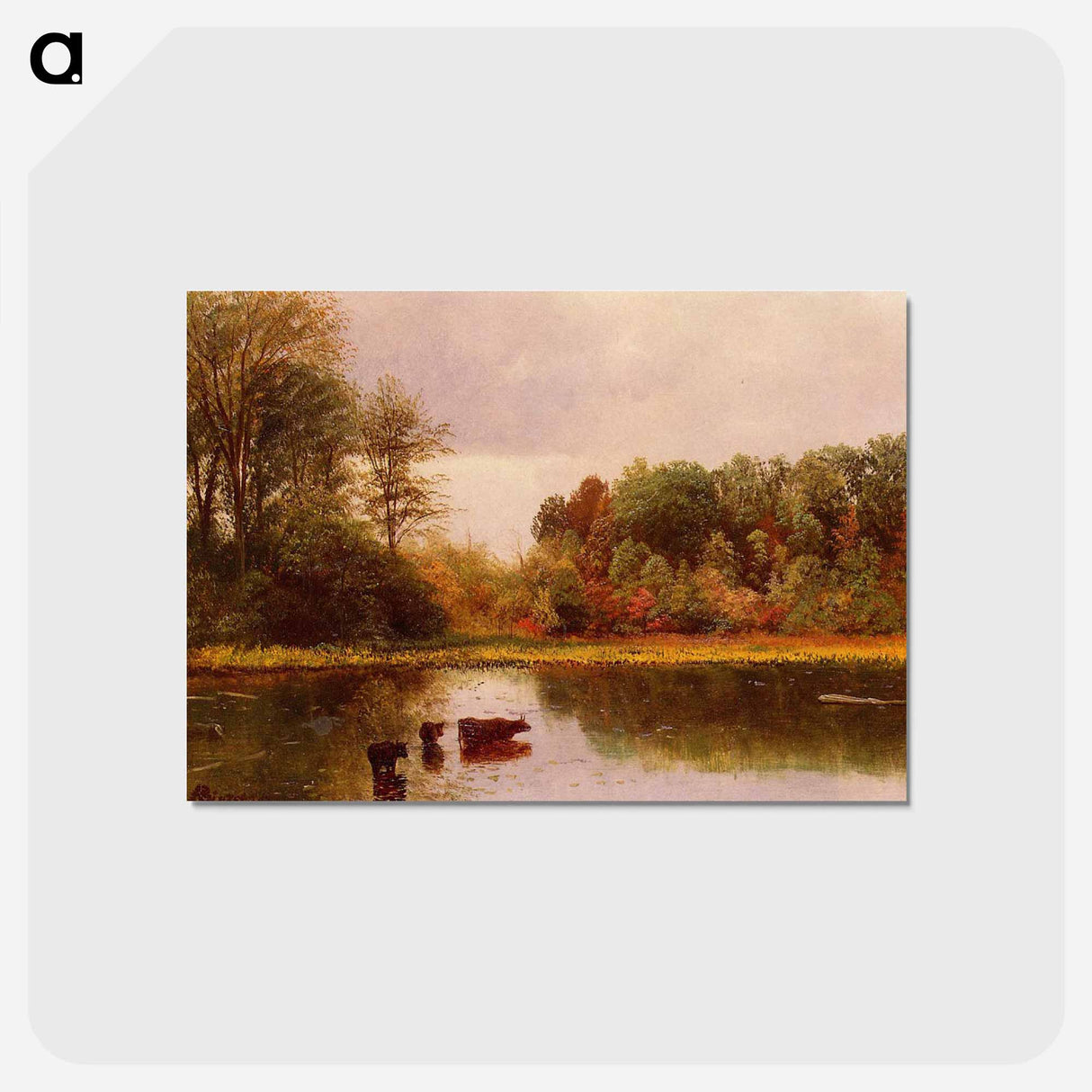 Cows Watering in a Landscape - アルバート ビアスタット Postcard.