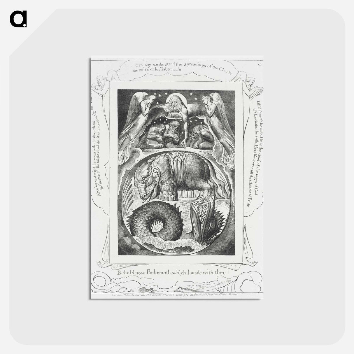 アートポストカード-Behemoth and Leviathan - ウィリアム ブレイク Postcard.