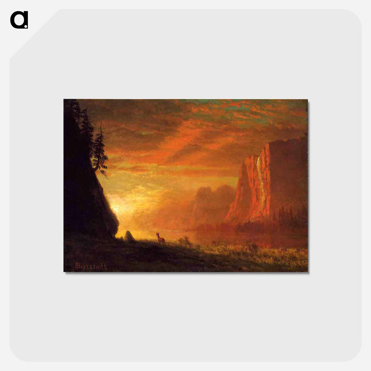 Deer at Sunset - アルバート ビアスタット Postcard.