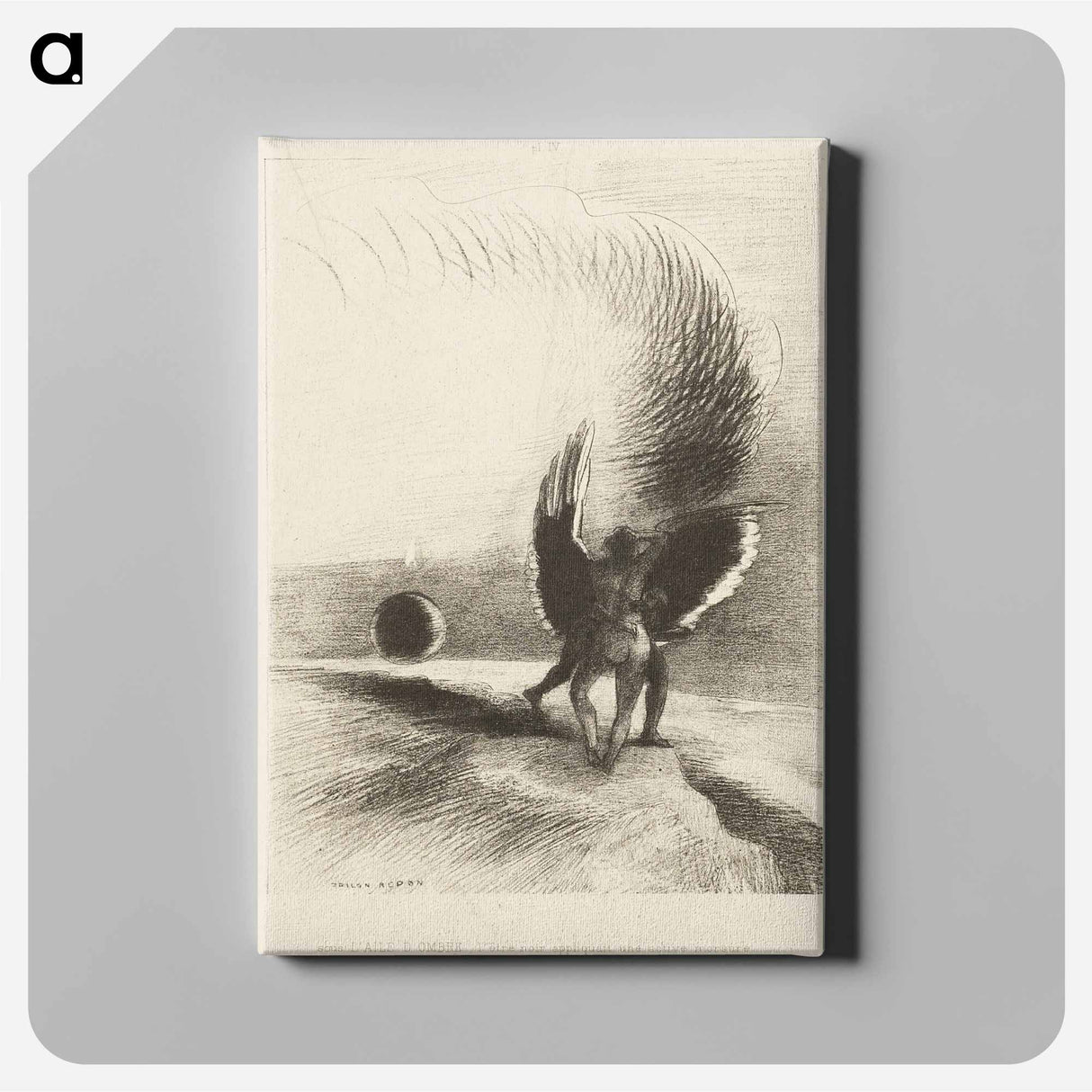 Beneath the Wing of a Shadow the Black Creature was Biting Energetically - オディロン ルドン Canvas.