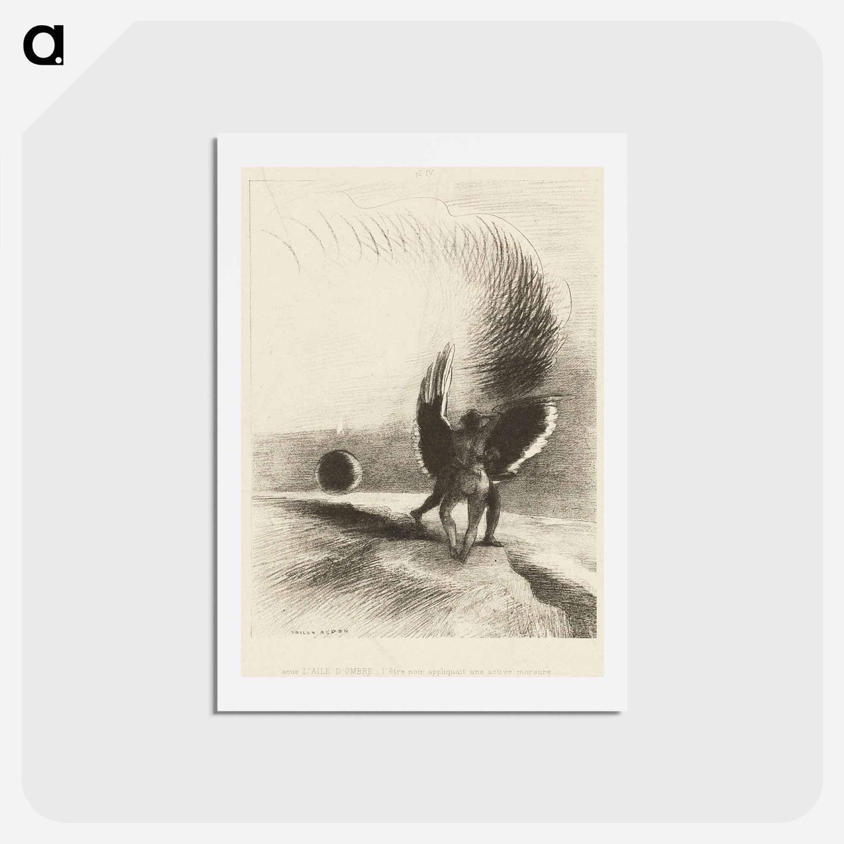 アートポストカード-Beneath the Wing of a Shadow the Black Creature was Biting Energetically - オディロン ルドン Postcard.