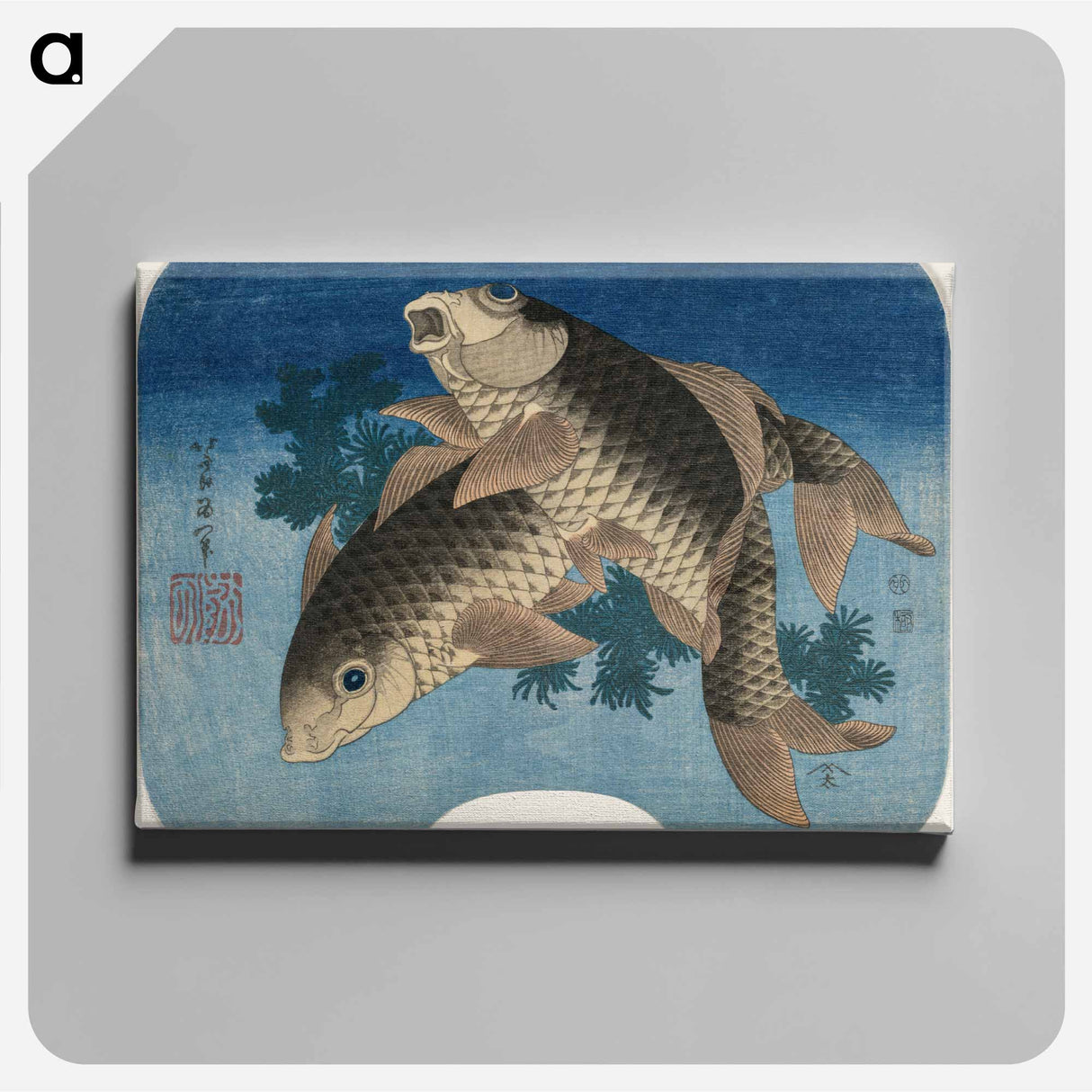 アートパネル-Hokusai's Carp Swimming by Water Weeds - 葛飾 北斎 Canvas.