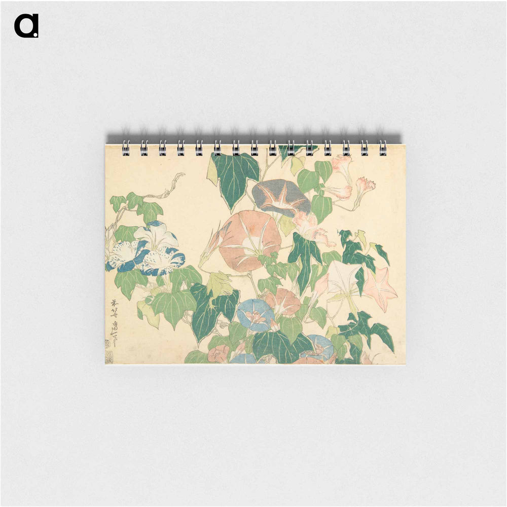 Morning Glories and Tree Frog - 葛飾 北斎 Memo.