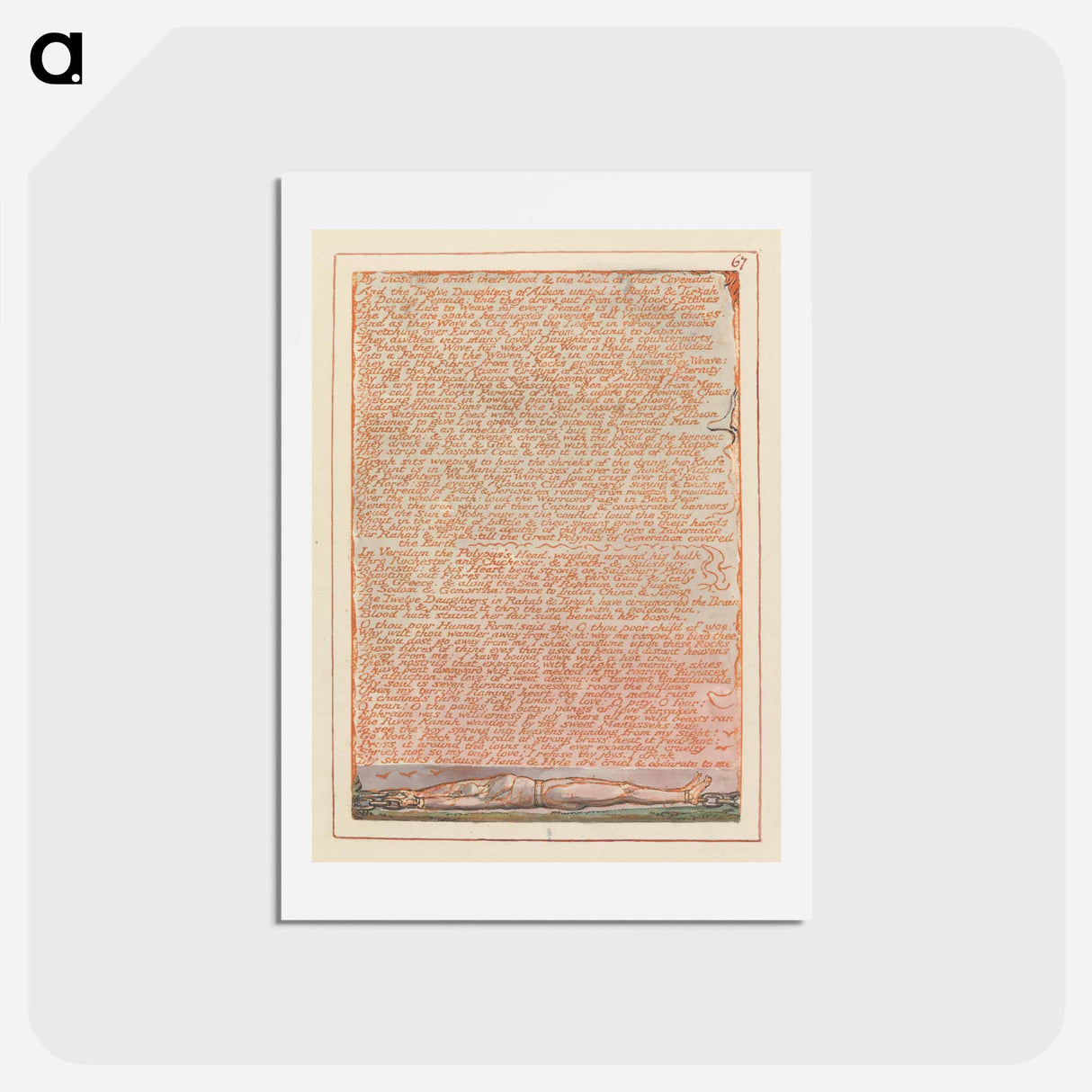 アートポストカード-Jerusalem, Plate 67, "By those who drink their blood...." - ウィリアム ブレイク Postcard.