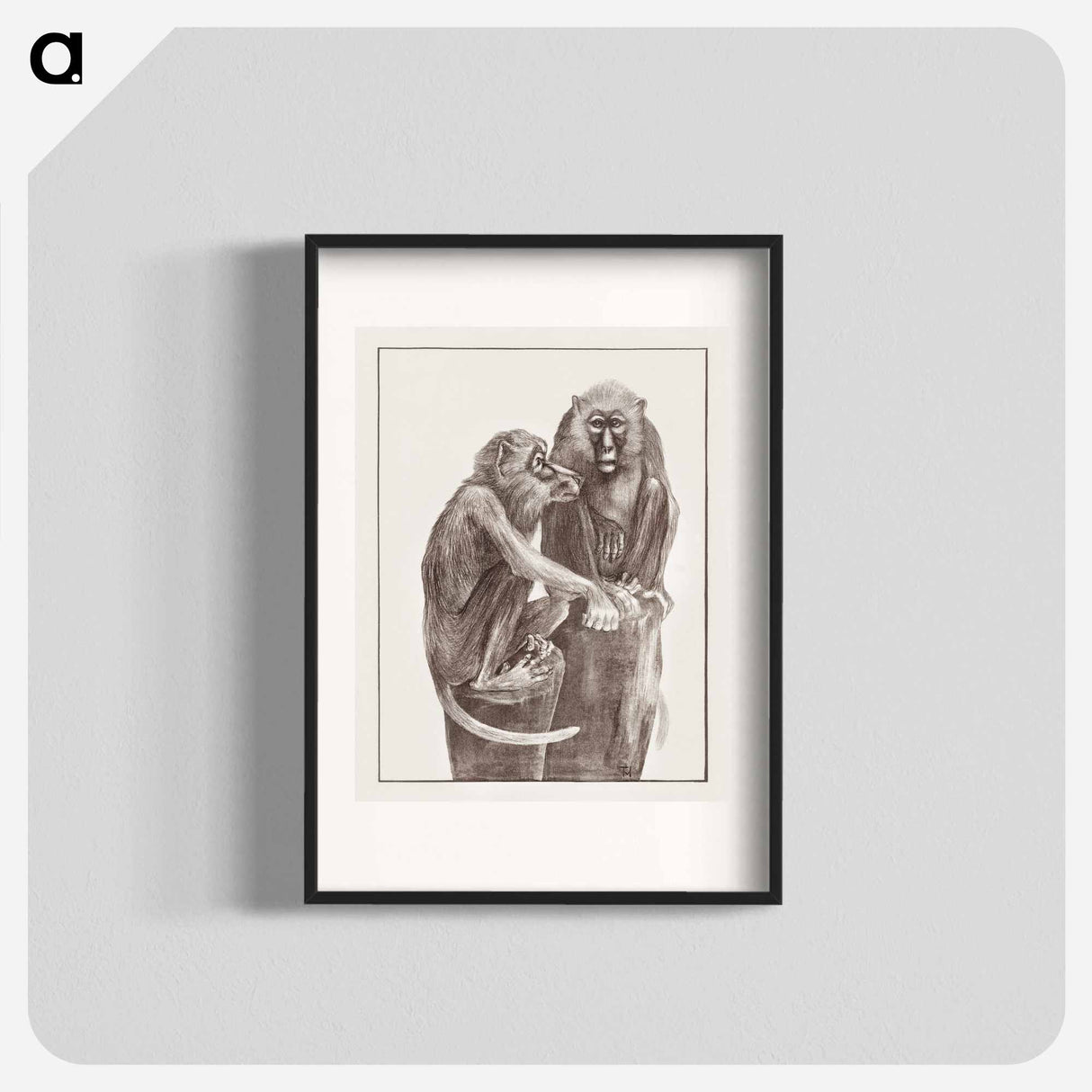 Twee hondapen op boomstronken - Theo van Hoytema Poster.