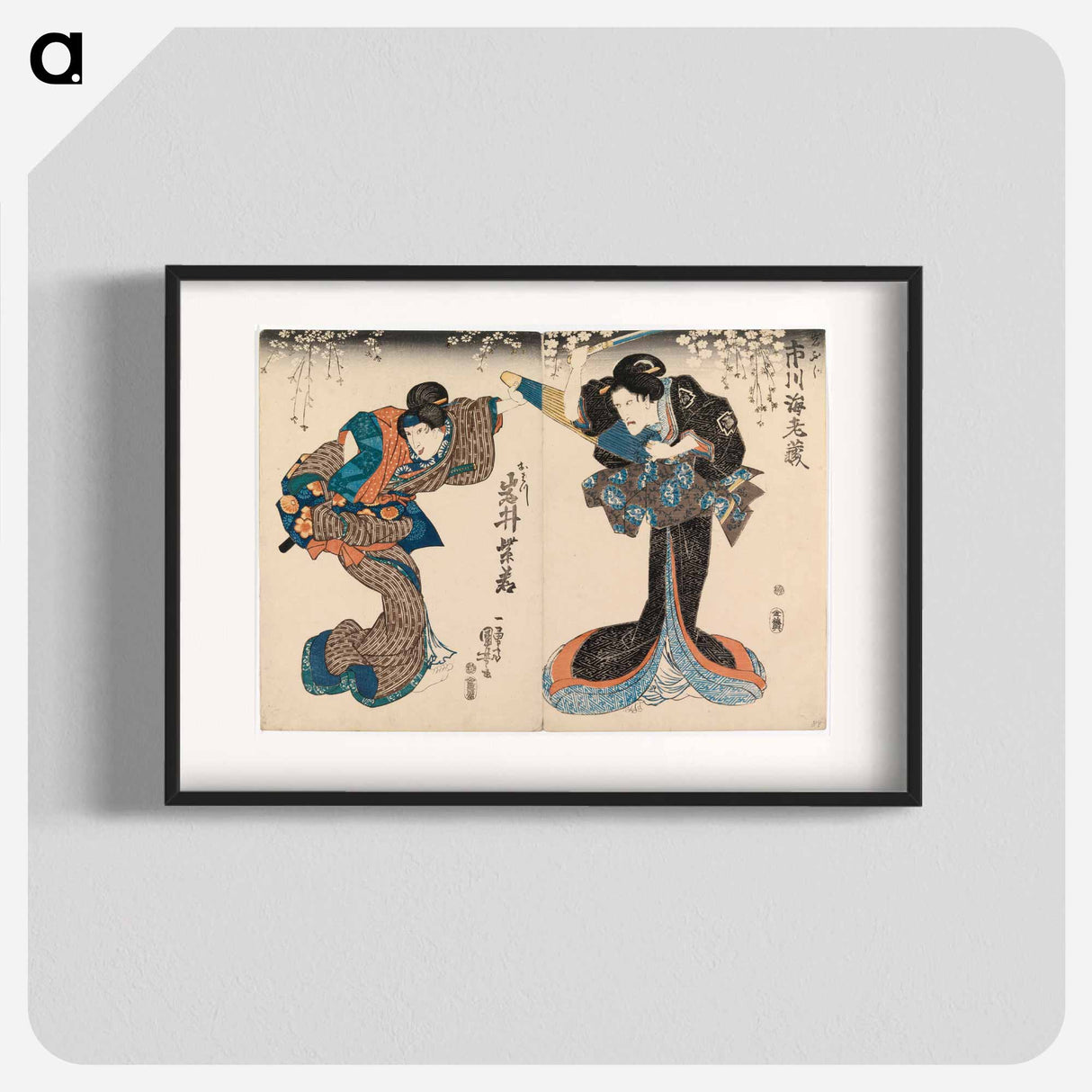 Kohtaus kabuki-näytelmästä, kaksi onnagata näyttelijää - 歌川 国芳 Poster.