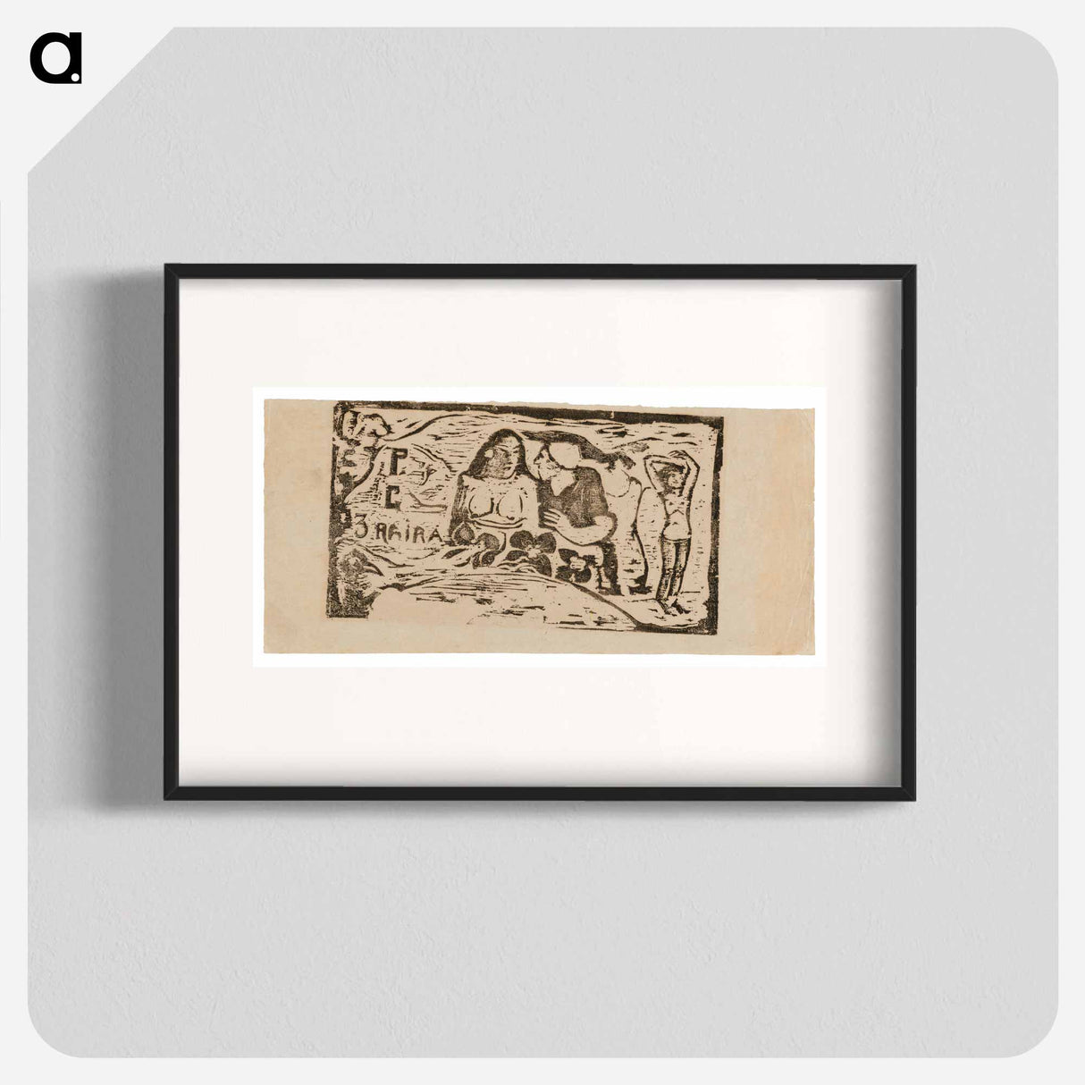 Bust of a Nude Woman and Three-Quarter Figure of a Man with a White Cap in Profile, Third Small Figure at Far Right, headpiece for Le sourire - Paul Gauguin Poster.