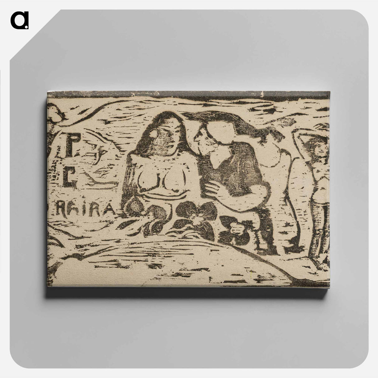 Bust of a Nude Woman and Three-Quarter Figure of a Man with a White Cap in Profile, Third Small Figure at Far Right, headpiece for Le sourire - ポール ゴーギャン Canvas.