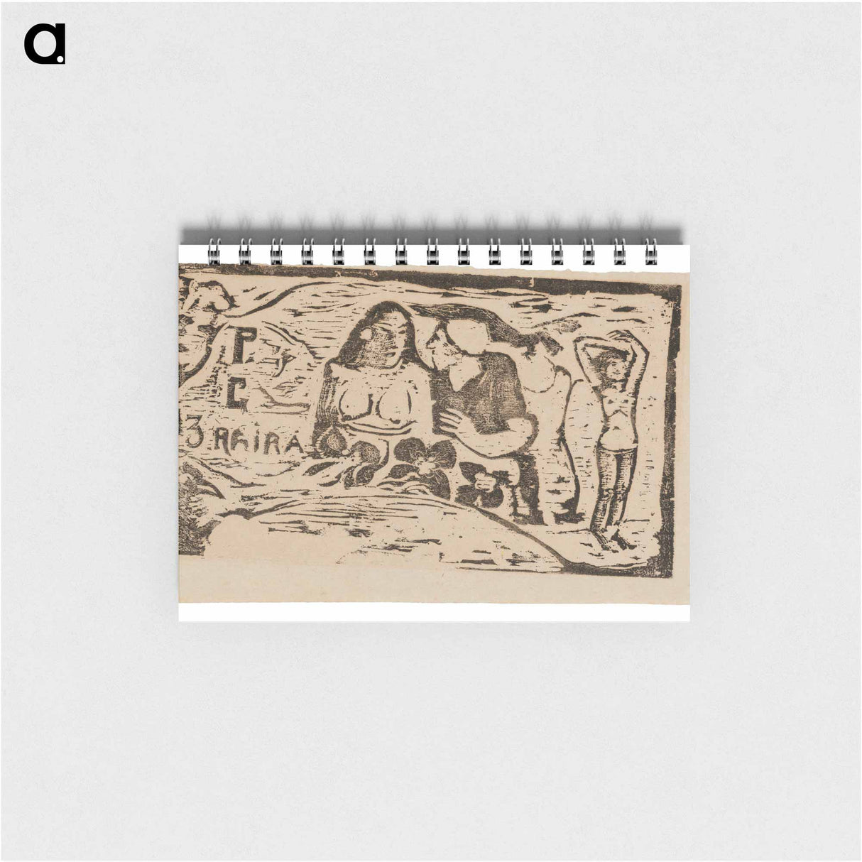 Bust of a Nude Woman and Three-Quarter Figure of a Man with a White Cap in Profile, Third Small Figure at Far Right, headpiece for Le sourire - ポール ゴーギャン Memo.