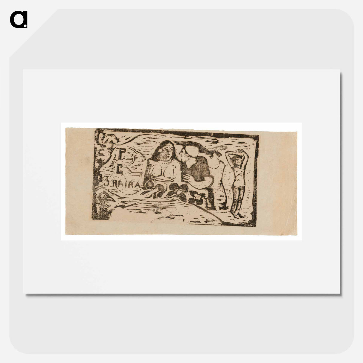 Bust of a Nude Woman and Three-Quarter Figure of a Man with a White Cap in Profile, Third Small Figure at Far Right, headpiece for Le sourire - Paul Gauguin Poster.