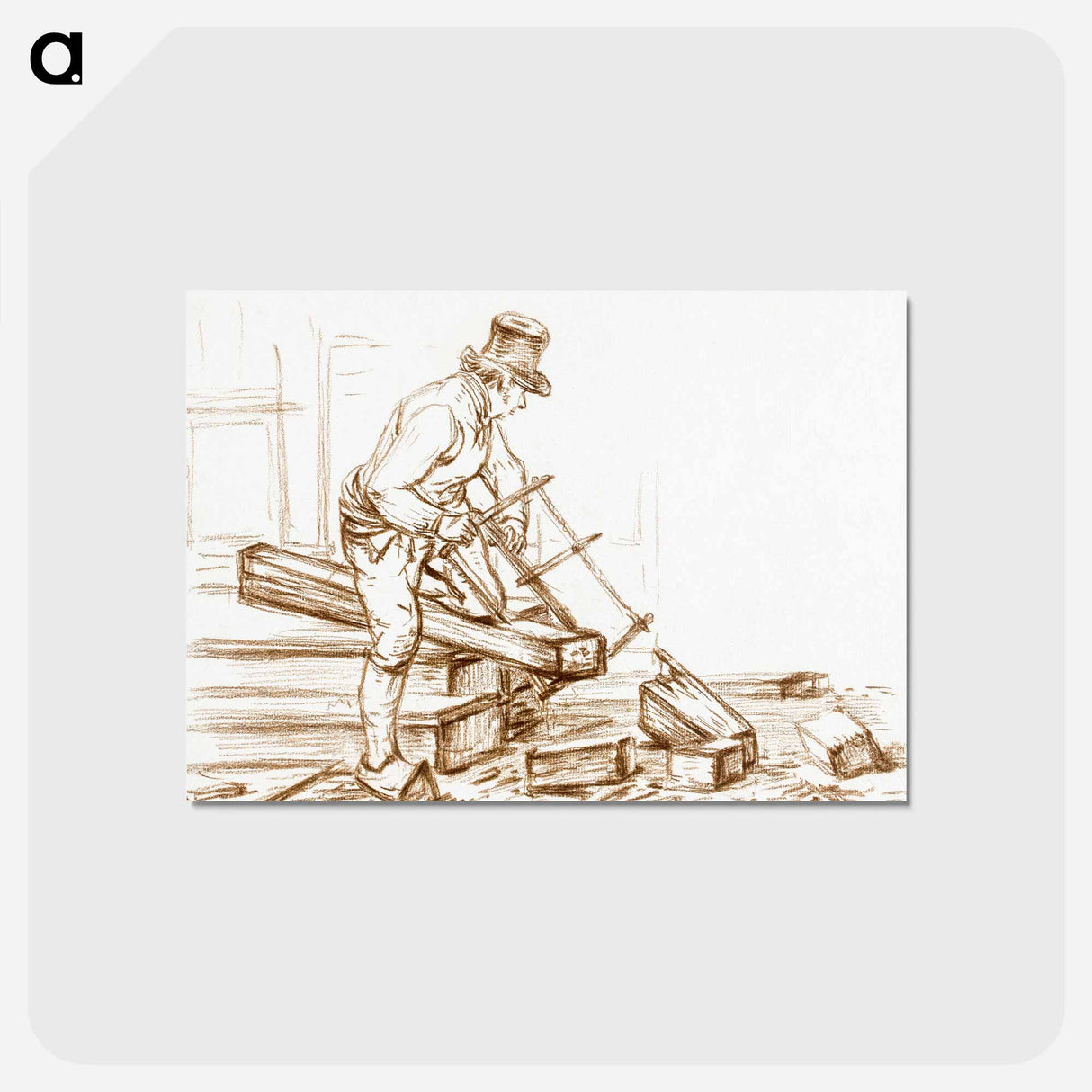 アートポストカード-Sawing man - ジャン ベルナール Postcard.