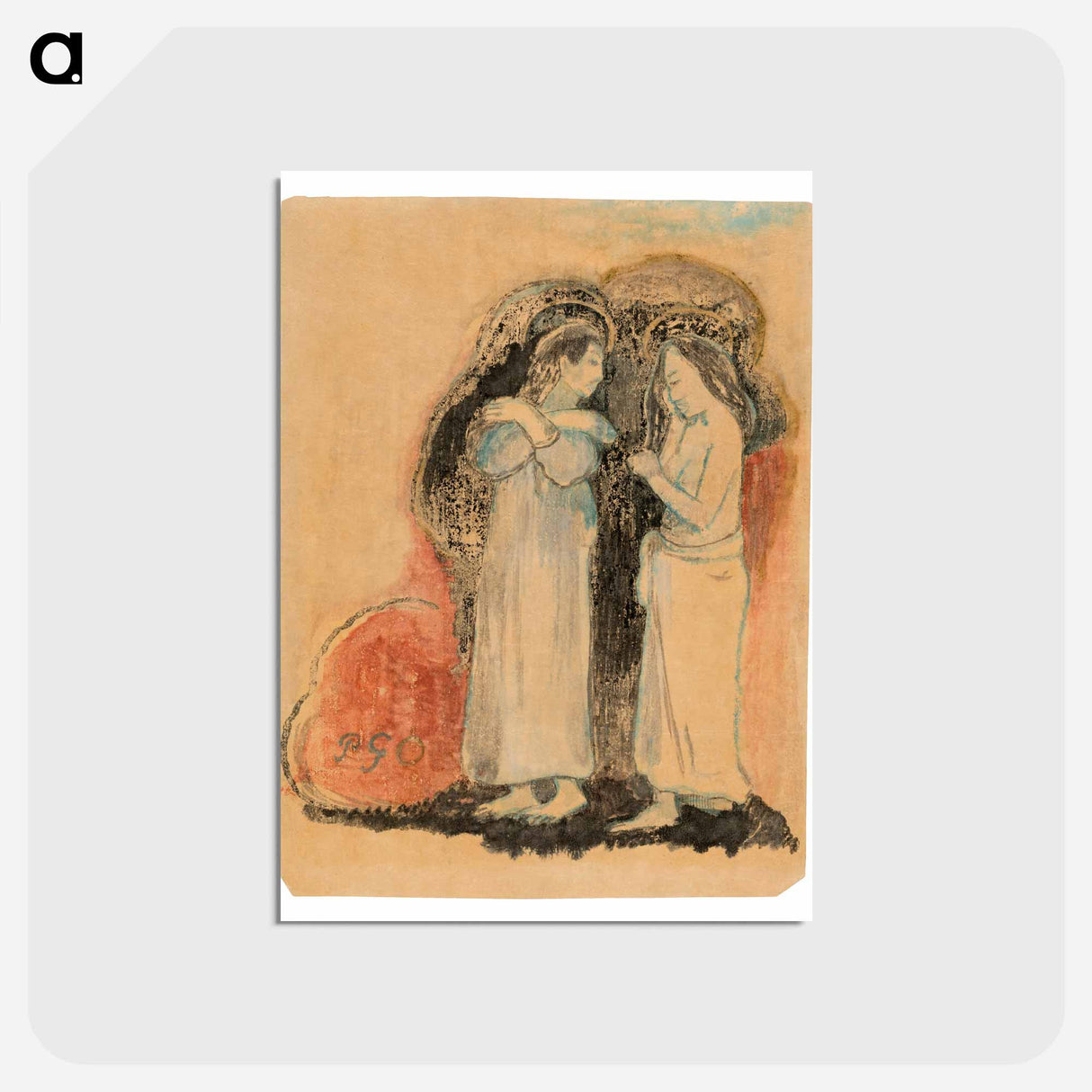 アートポストカード-Two Standing Tahitian Women - ポール ゴーギャン Postcard.