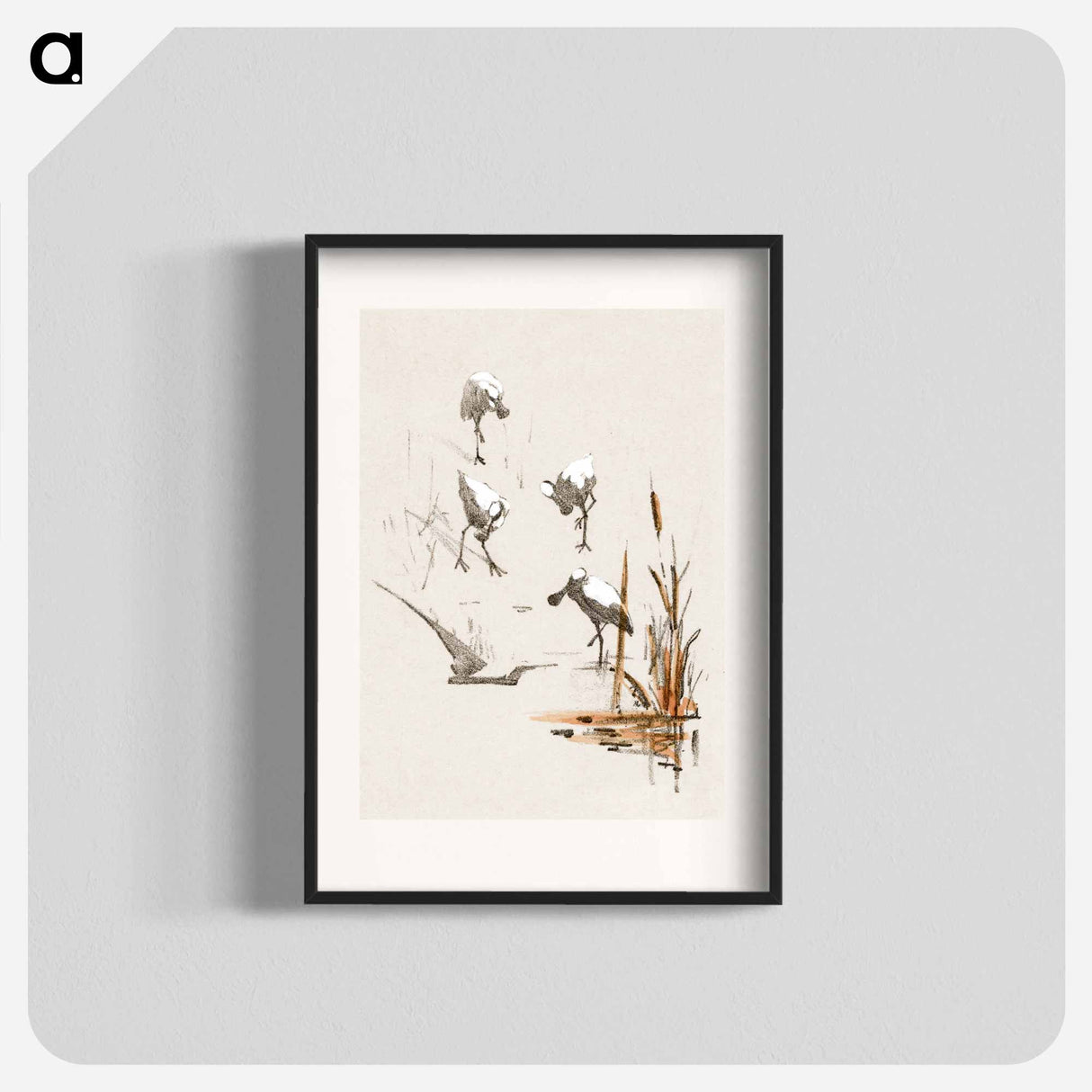 Wenskaart met vier lepelaars - Theo van Hoytema Poster.