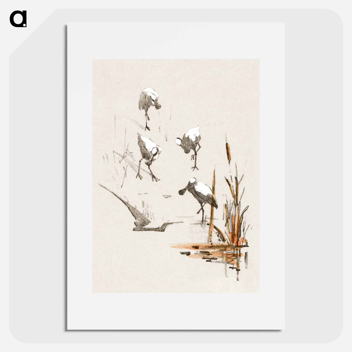 Wenskaart met vier lepelaars - Theo van Hoytema Poster.