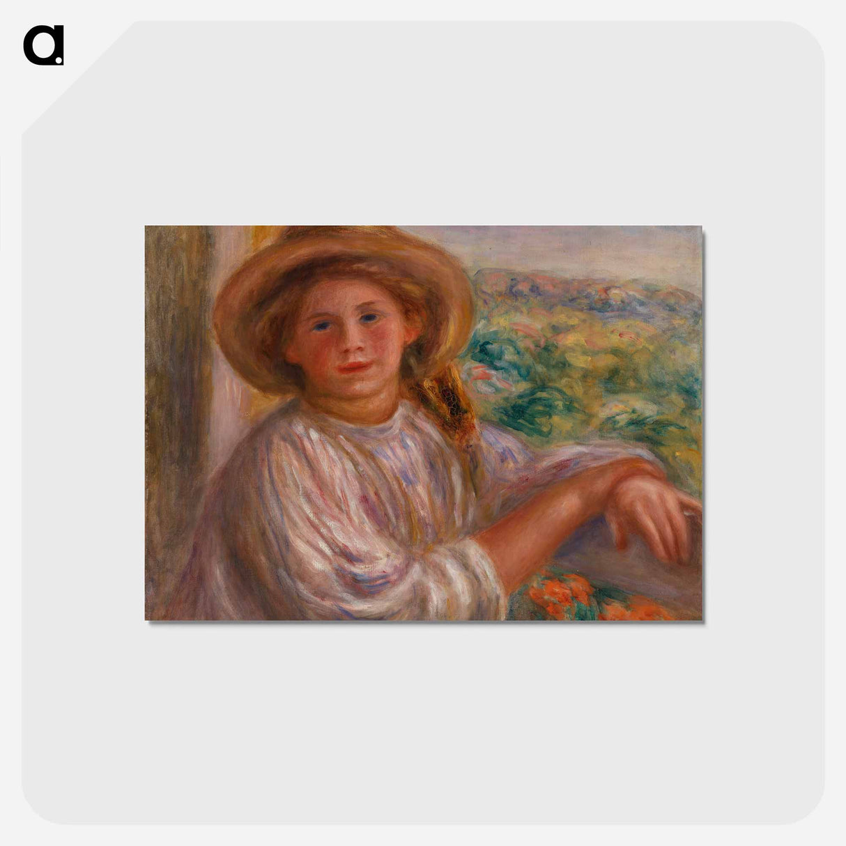 アートポストカード-Girl on a Balcony, Cagnes - ピエール オーギュスト ルノワール Postcard.