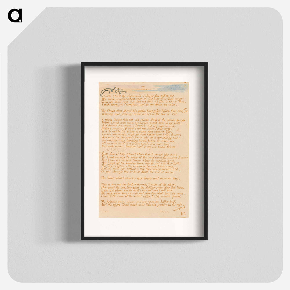 The Book of Thel, Plate 5, "II. / O little Cloud . . . ." - ウィリアム ブレイク Poster.