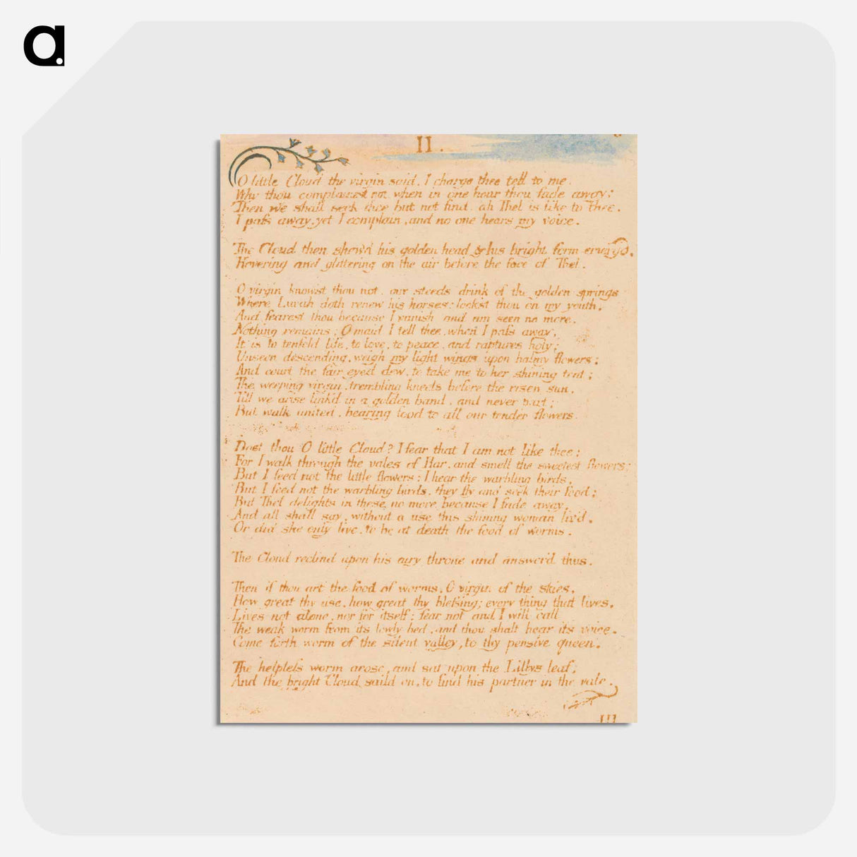 アートポストカード-The Book of Thel, Plate 5, "II. / O little Cloud . . . ." - ウィリアム ブレイク Postcard.