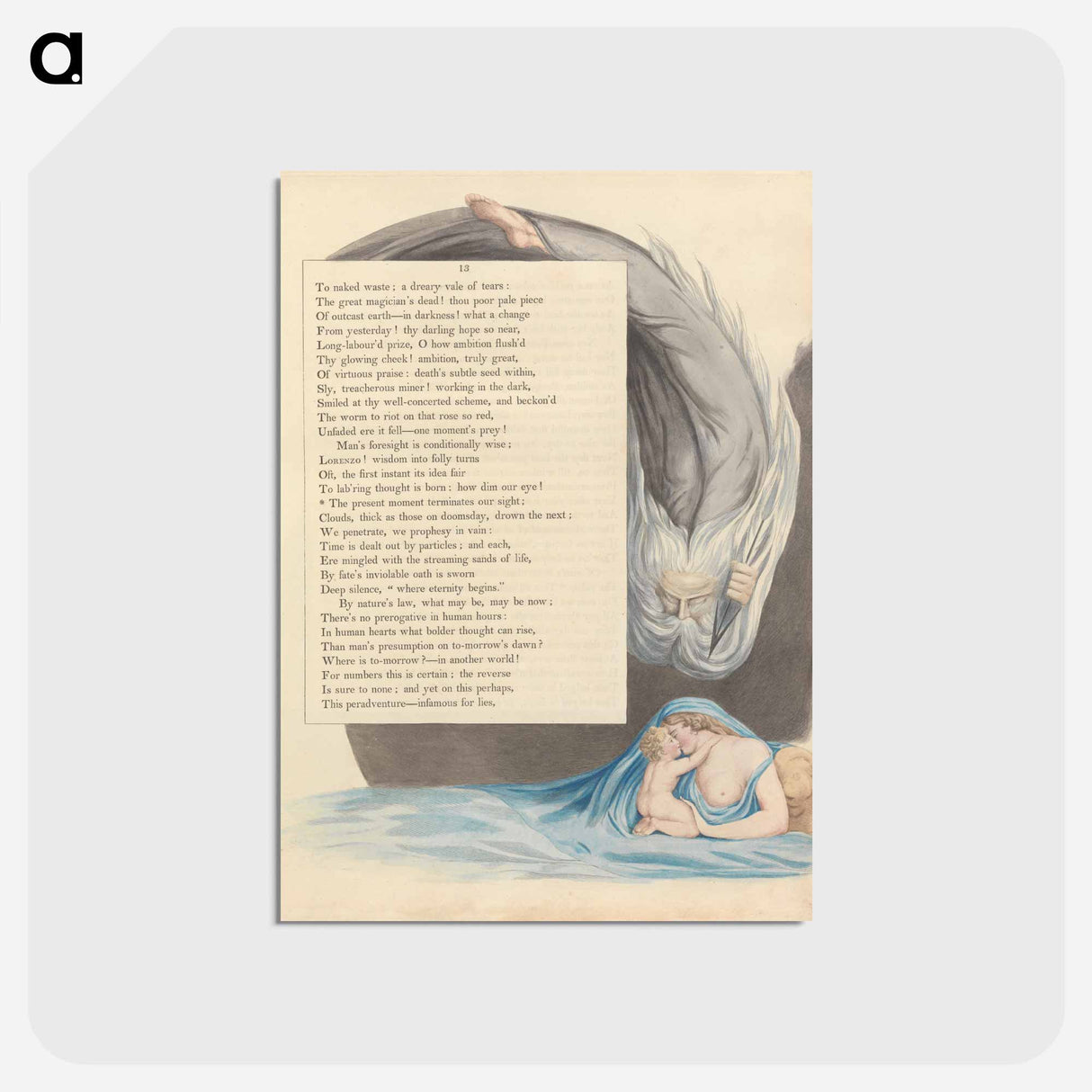 アートポストカード-Young's Night Thoughts, Page 13, "The present moment terminates our sight" - ウィリアム ブレイク Postcard.