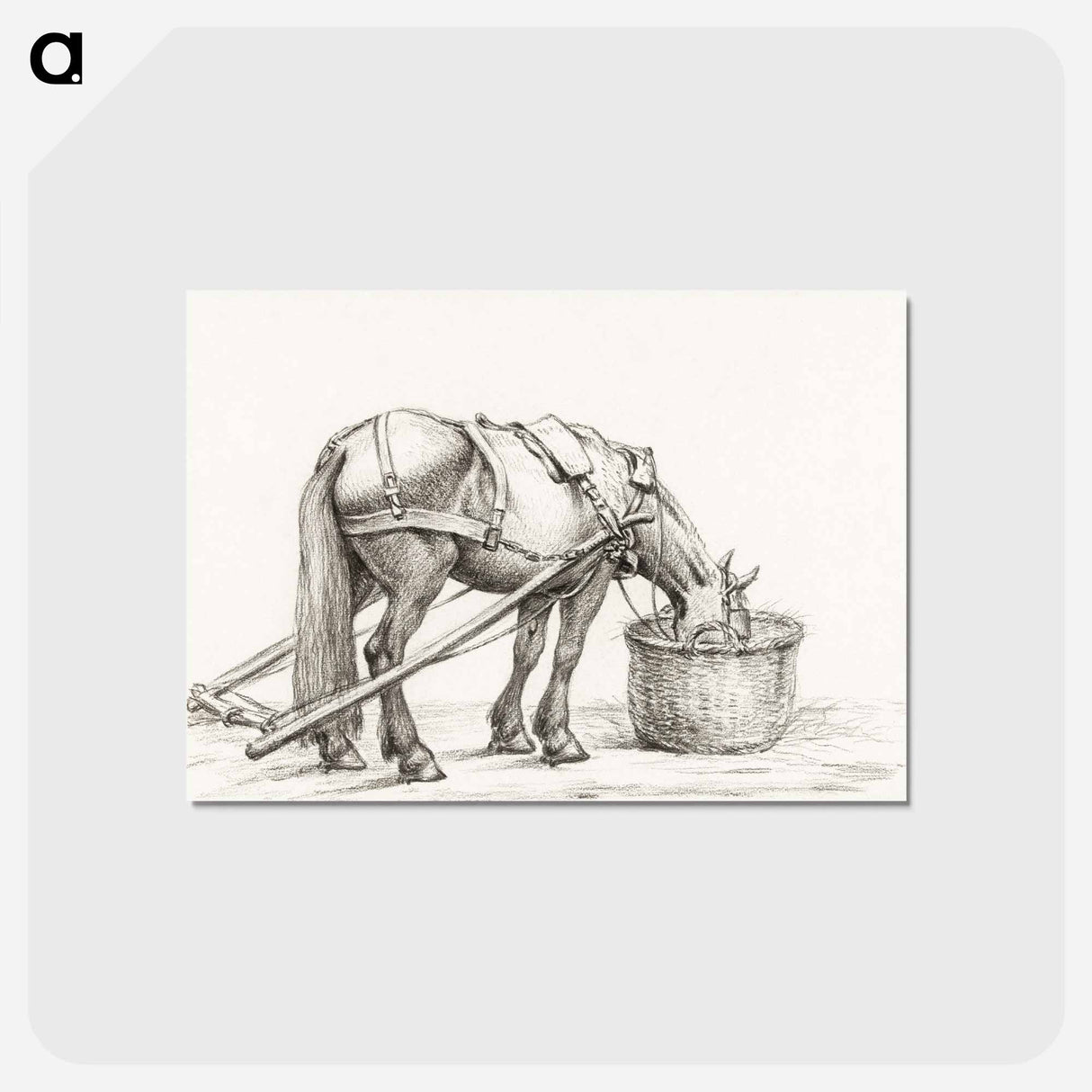 アートポストカード-Horse eating from a basket - ジャン ベルナール Postcard.