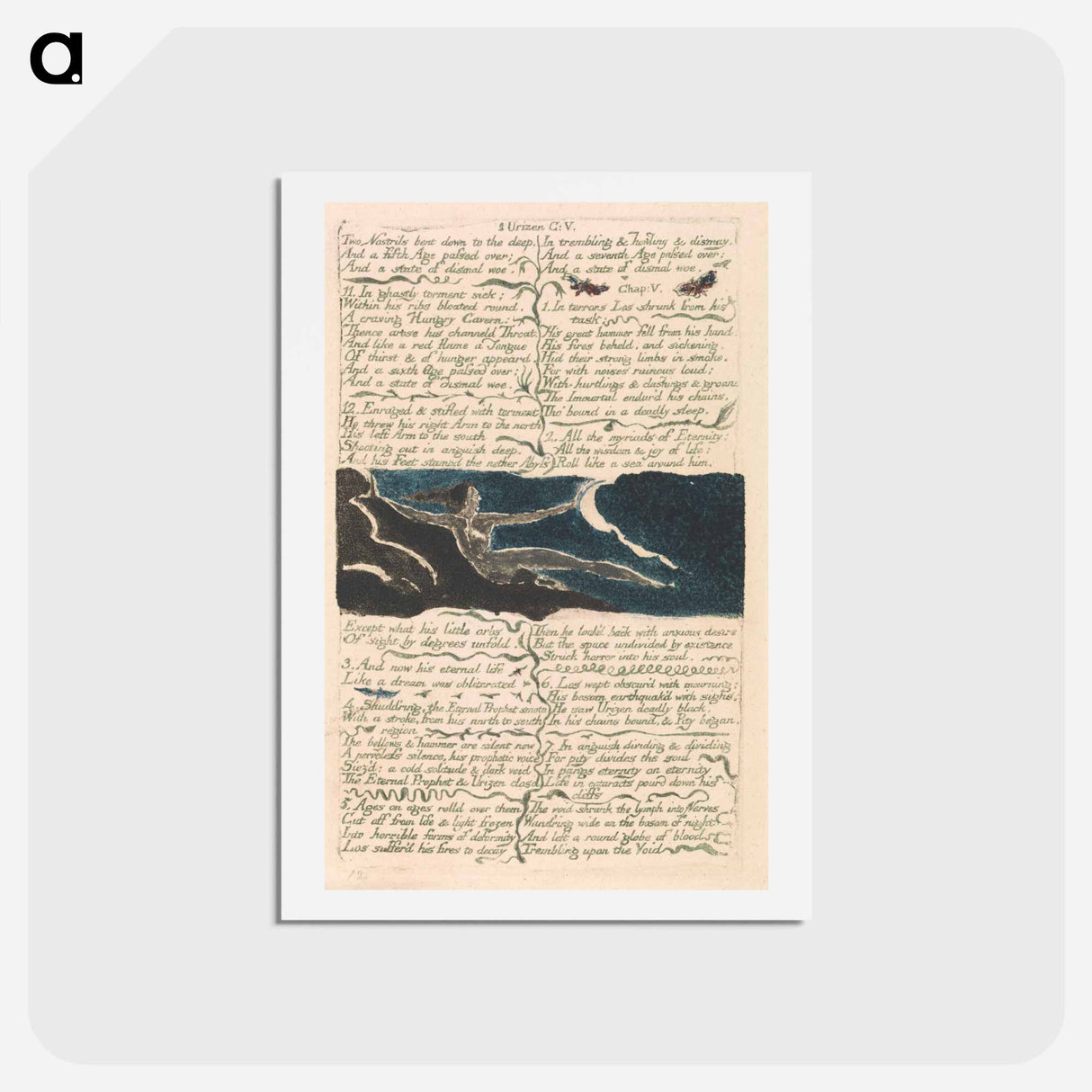 アートポストカード-The First Book of Urizen, Plate 11, "Two nostrils bent down to the deep . . . ." - ウィリアム ブレイク Postcard.