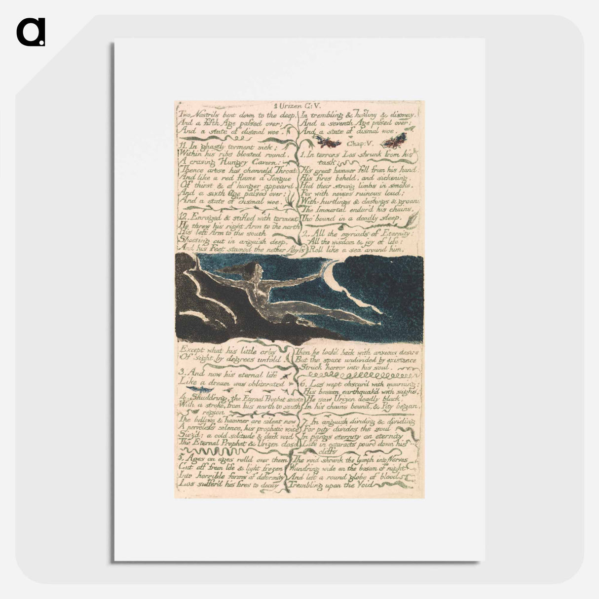アートポスター-The First Book of Urizen, Plate 11, "Two nostrils bent down to the deep . . . ." - ウィリアム ブレイク Poster.