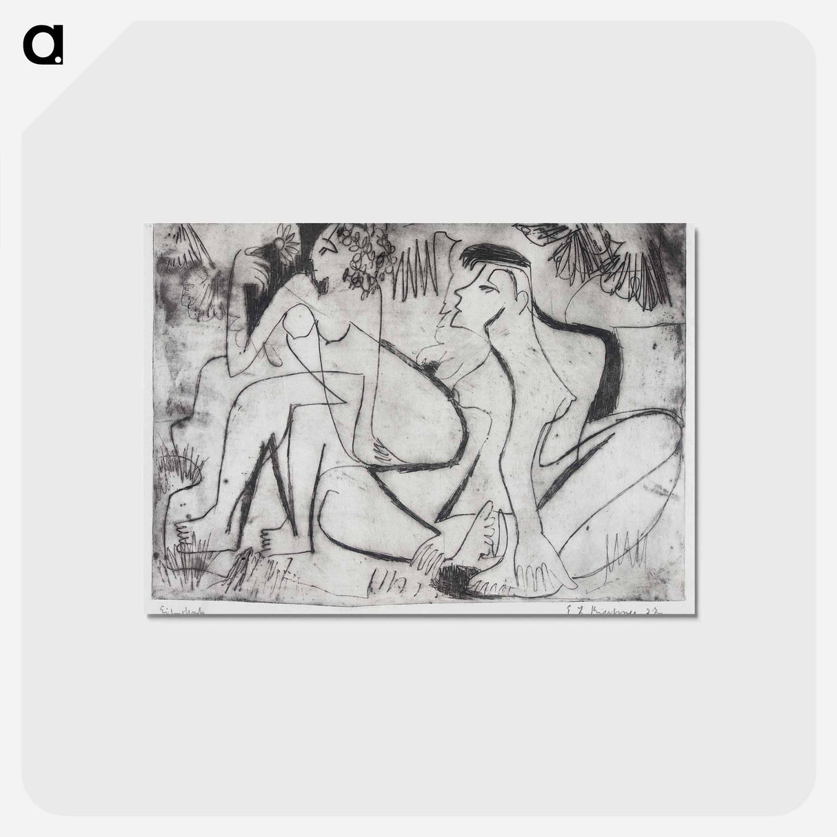 アートポストカード-Zwei nackte Mädchen in freien - エルンスト ルートヴィヒ キルヒナー Postcard.