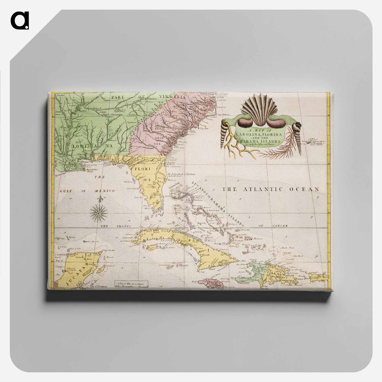A map of Carolina, Florida and the Bahama Islands - アンティーク地図 Canvas.
