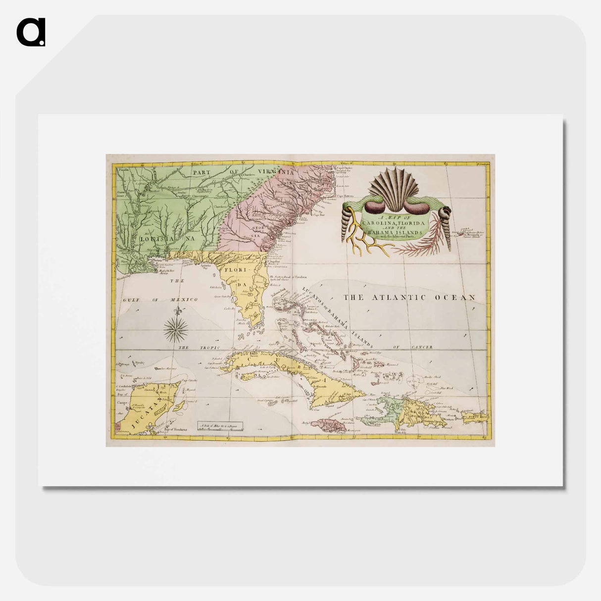 A map of Carolina, Florida and the Bahama Islands - アンティーク地図 Poster.
