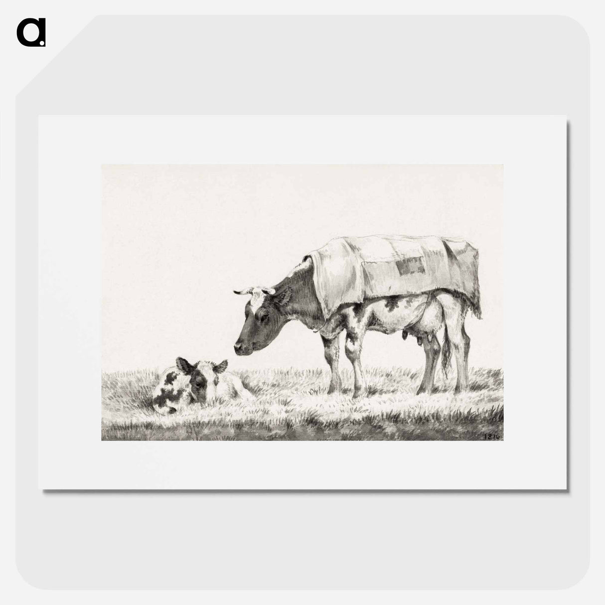 Standing cow with lying calf - ジャン ベルナール Poster.