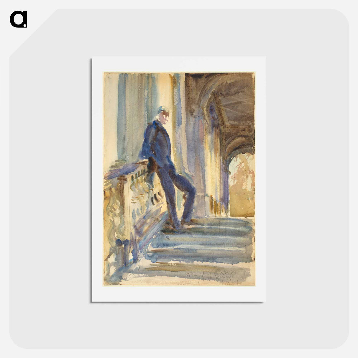 アートポストカード-Sir Neville Wilkinson on the Steps of the Palladian Bridge at Wilton House by John Singer Sargent - ジョン シンガー サージェント Postcard.