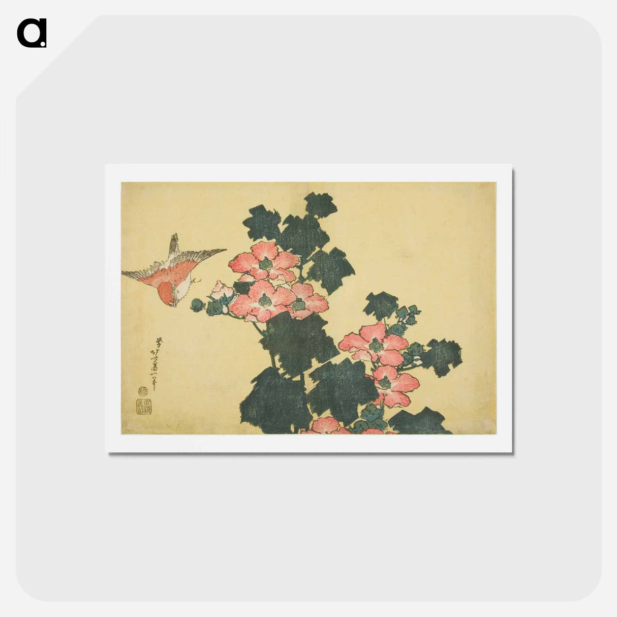 アートポストカード-Hokusai's Hibiscus and Sparrow - 葛飾 北斎 Postcard.