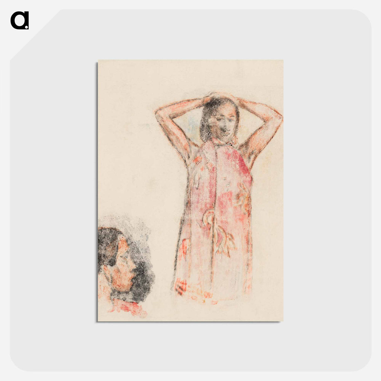 アートポストカード-Tahitian Girl in Pink Pareu - ポール ゴーギャン Postcard.