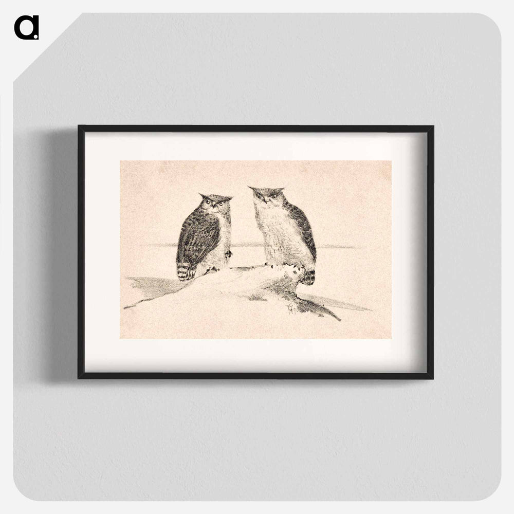 Wenskaart met twee uilen - Theo van Hoytema Poster.