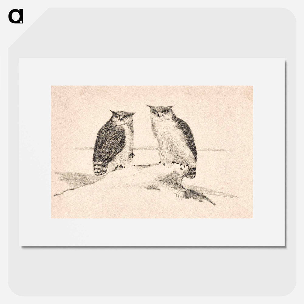 Wenskaart met twee uilen - Theo van Hoytema Poster.