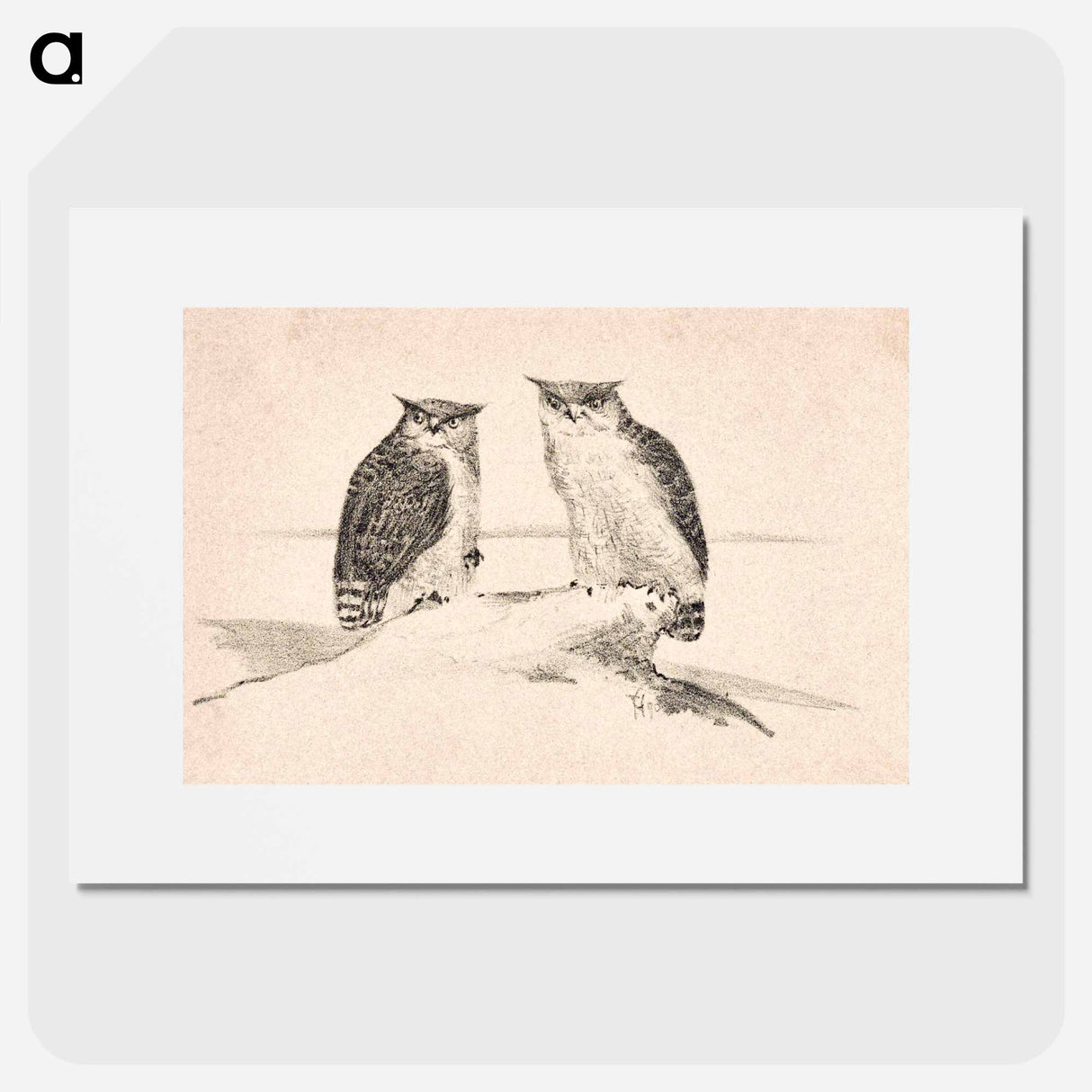 Wenskaart met twee uilen - Theo van Hoytema Poster.