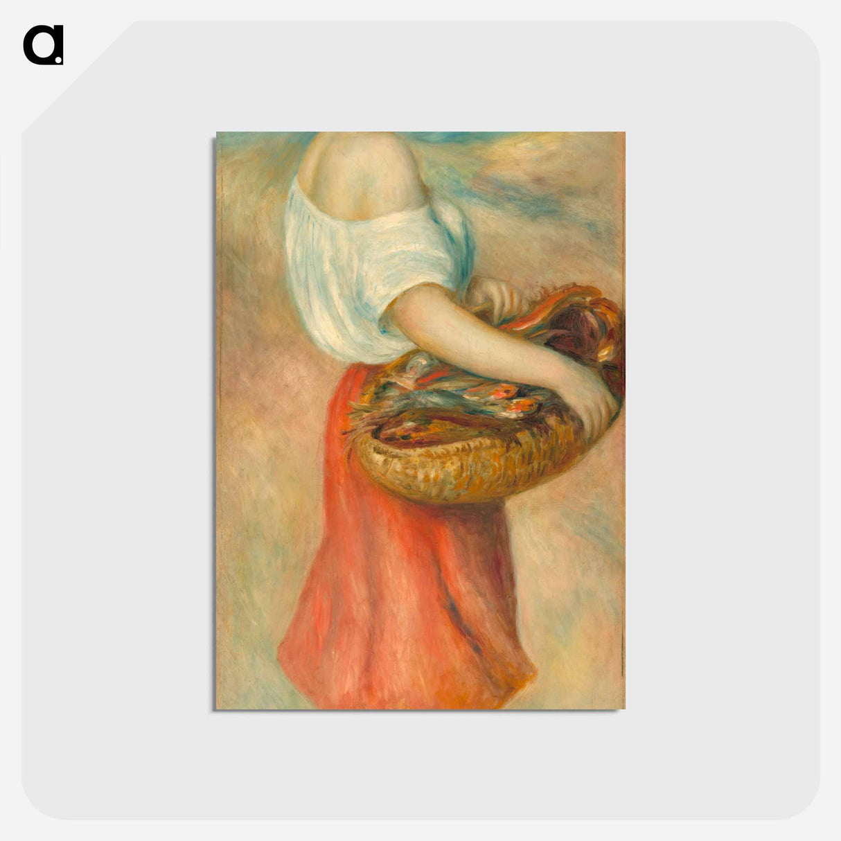 アートポストカード-Girl with a Basket of Fish - ピエール オーギュスト ルノワール Postcard.