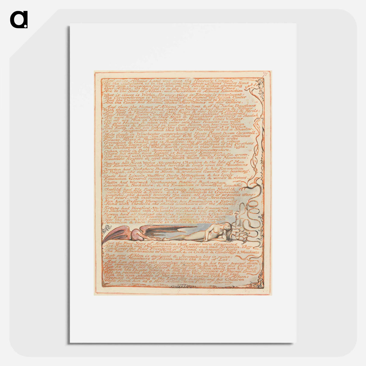 アートポスター-Jerusalem, Plate 71, "And above Albions Land...." - ウィリアム ブレイク Poster.