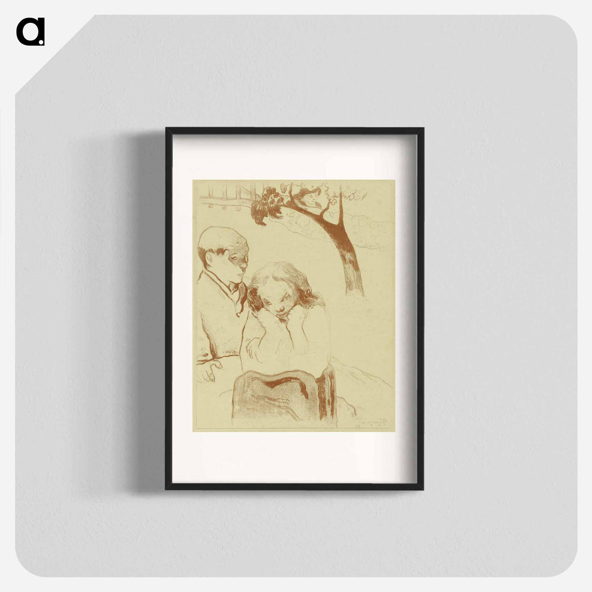 Sad Woman is Sitting with a Man - Paul Gauguin Poster.