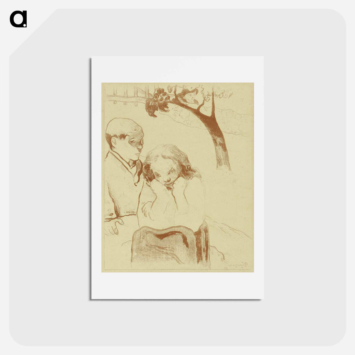 アートポストカード-Sad Woman is Sitting with a Man - ポール ゴーギャン Postcard.