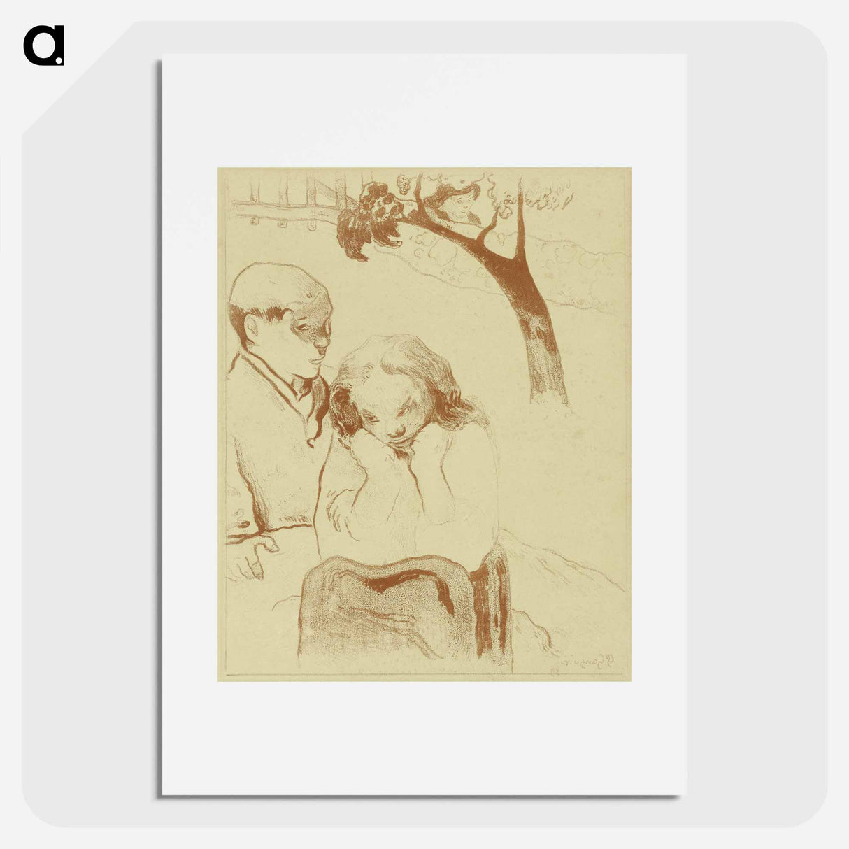 Sad Woman is Sitting with a Man - Paul Gauguin Poster.