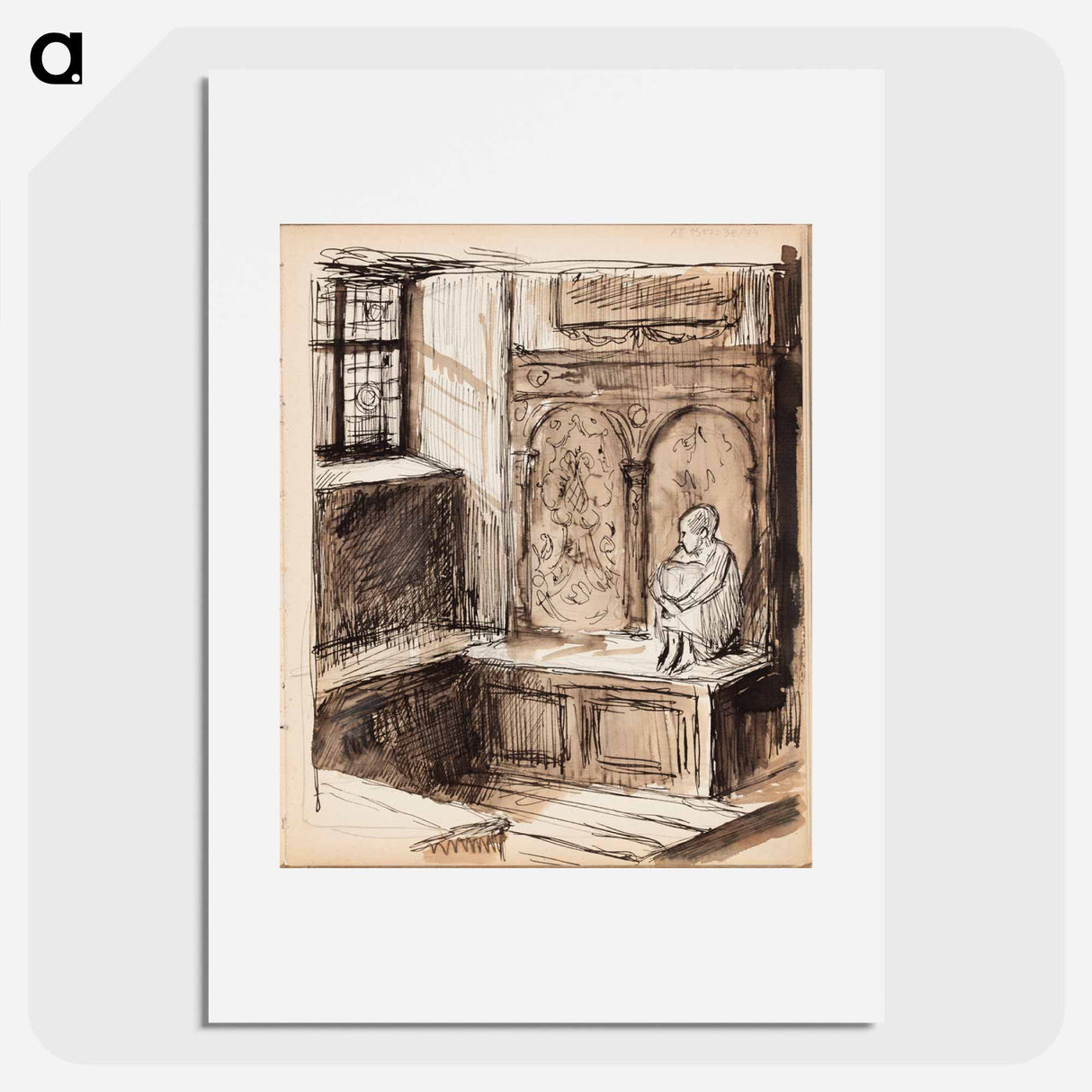 Carl Snoilsky, svenska bilder -kirjan kuvitusluonnos, runo vita frun - アルバート エーデルフェルト Poster.