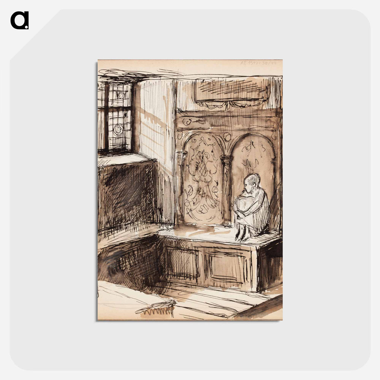 Carl Snoilsky, svenska bilder -kirjan kuvitusluonnos, runo vita frun - アルバート エーデルフェルト Postcard.