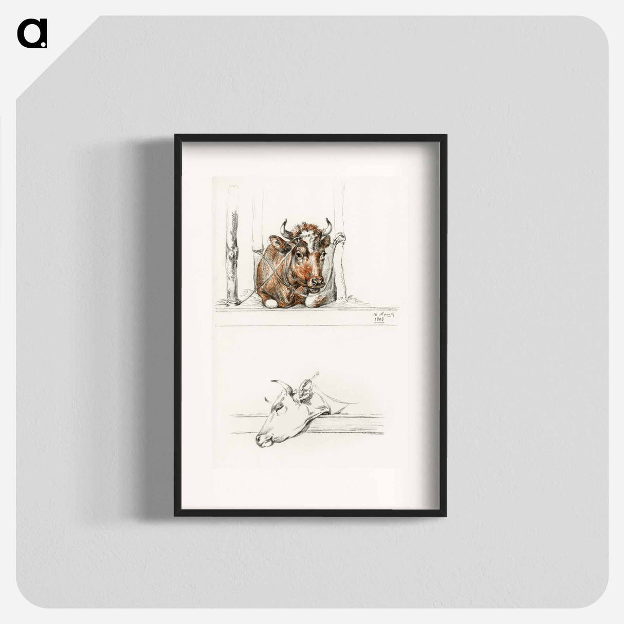 Cow in the stable and the head of a cow - Jean Bernard Poster.