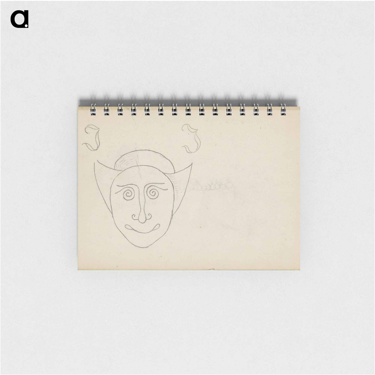 Kop van een fantasiefiguur en twee gestileerde hoofdletters J' - ユリー デ フラーハ Memo.