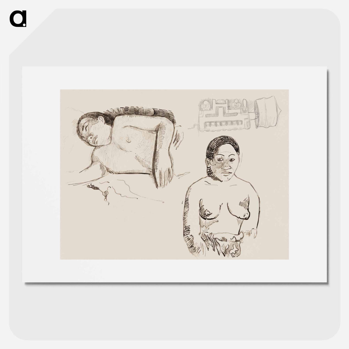 アートポスター-Two Tahitian Women and a Marquesan Earplug - ポール ゴーギャン Poster.