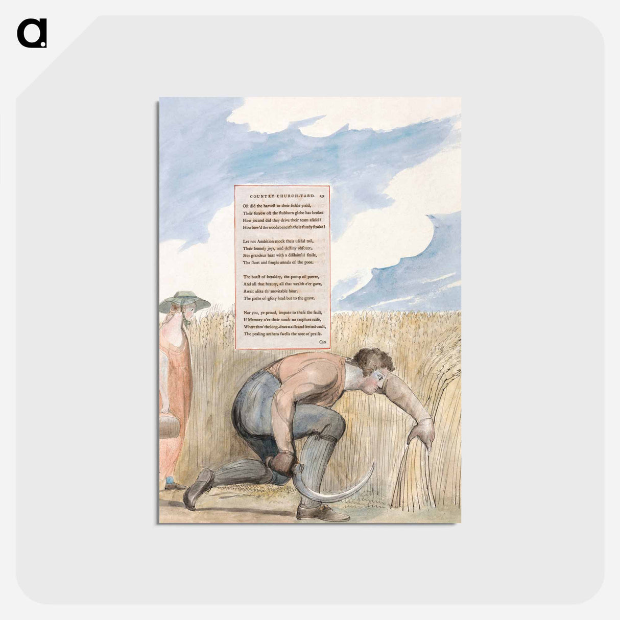 アートポストカード-The Poems of Thomas Gray, Design 109, "Elegy Written in a Country Church-Yard." - ウィリアム ブレイク Postcard.