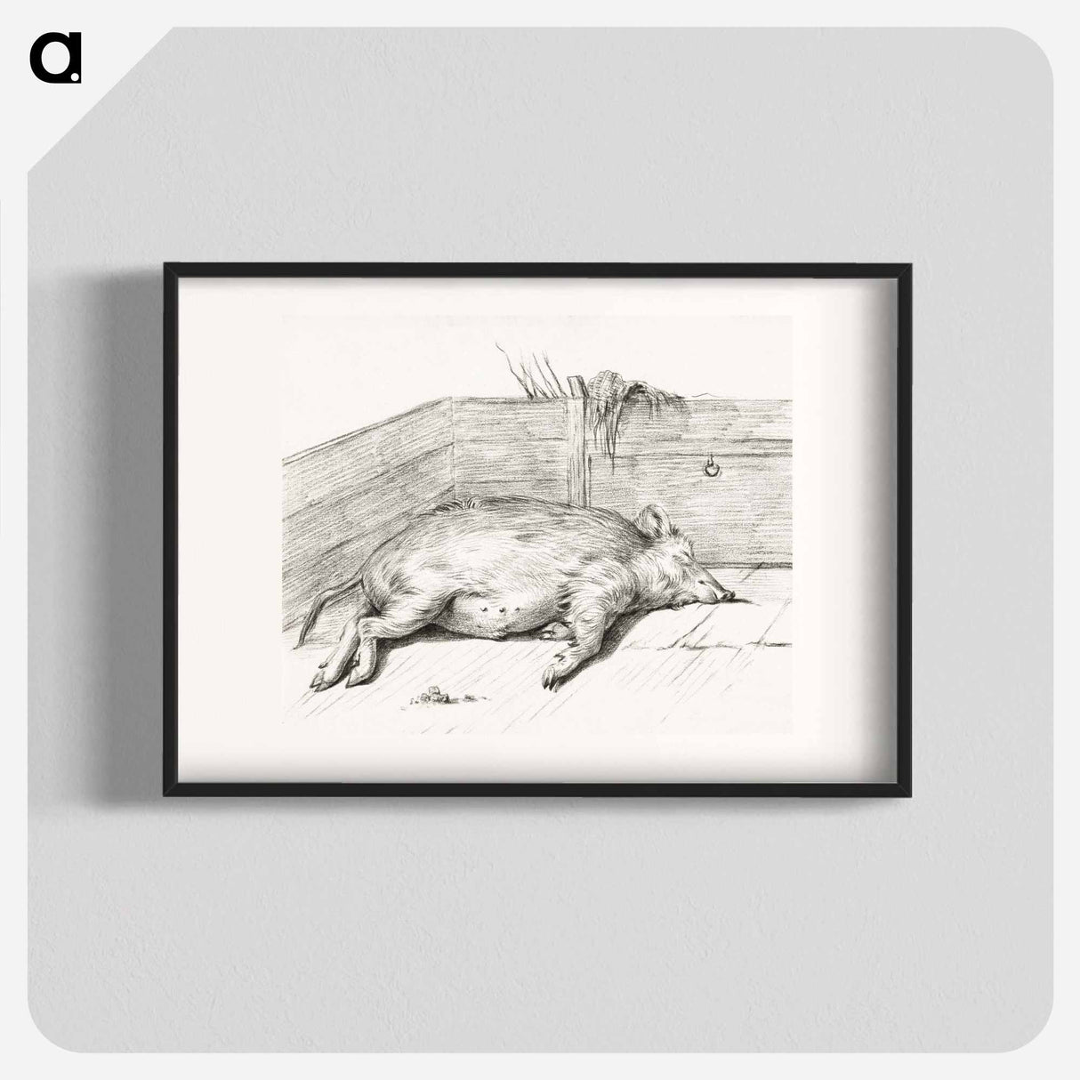 Lying pig, in the corner of a loft - Jean Bernard Poster.