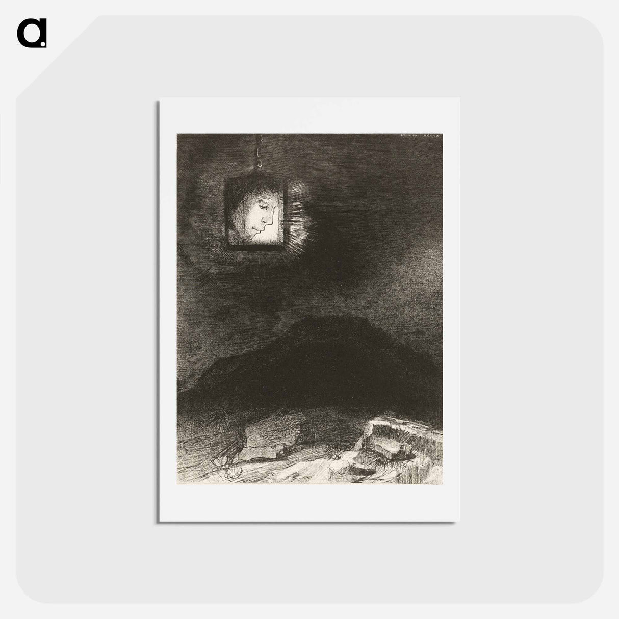 アートポストカード-Precarious Glimmering, a Head Suspended from Infinity - オディロン ルドン Postcard.