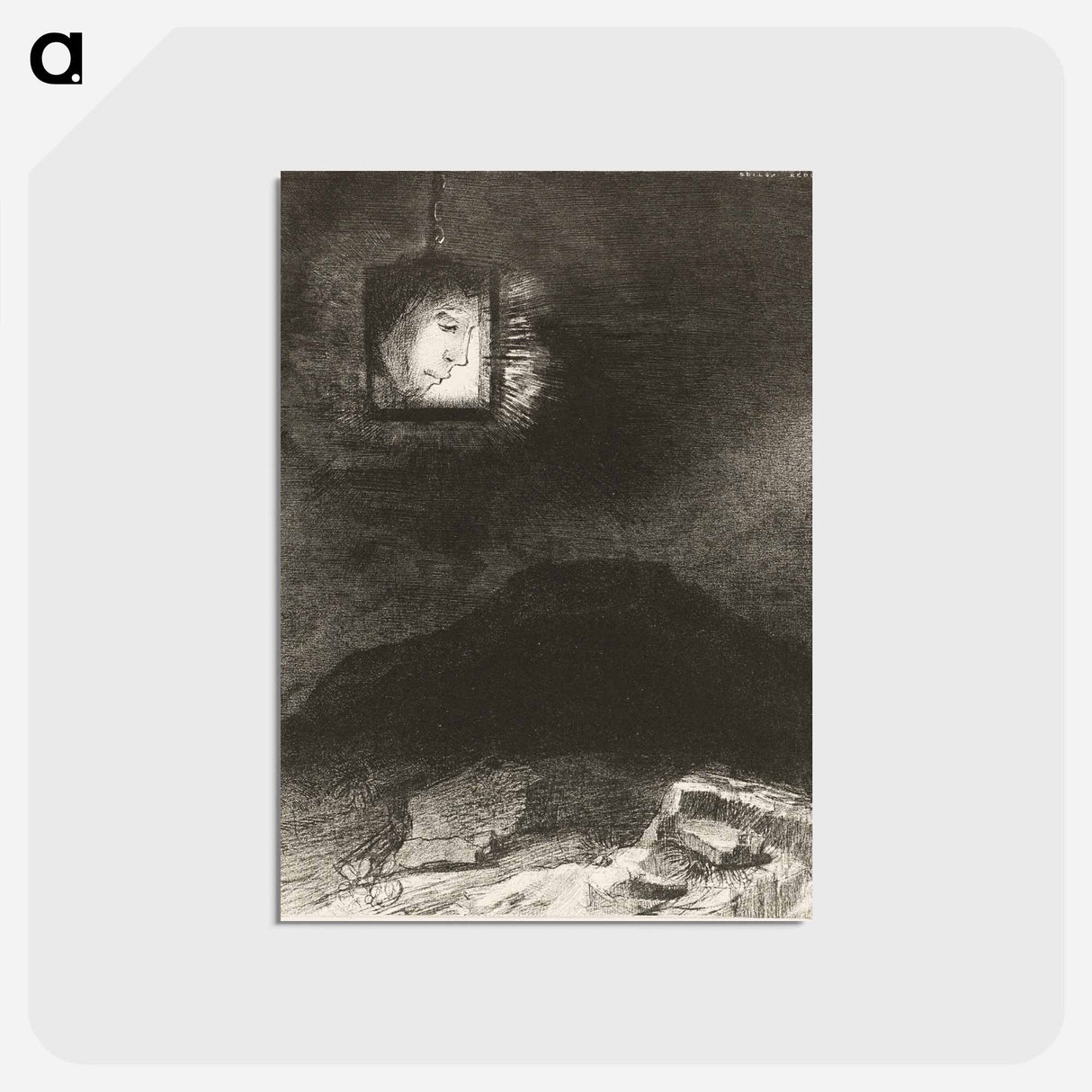 アートポストカード-Precarious Glimmering, a Head Suspended from Infinity - オディロン ルドン Postcard.